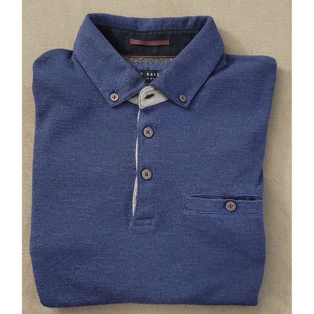 Ted Baker Men's Blue Long Sleeve Rugby Polo Poly Blend Shirt Size 3
